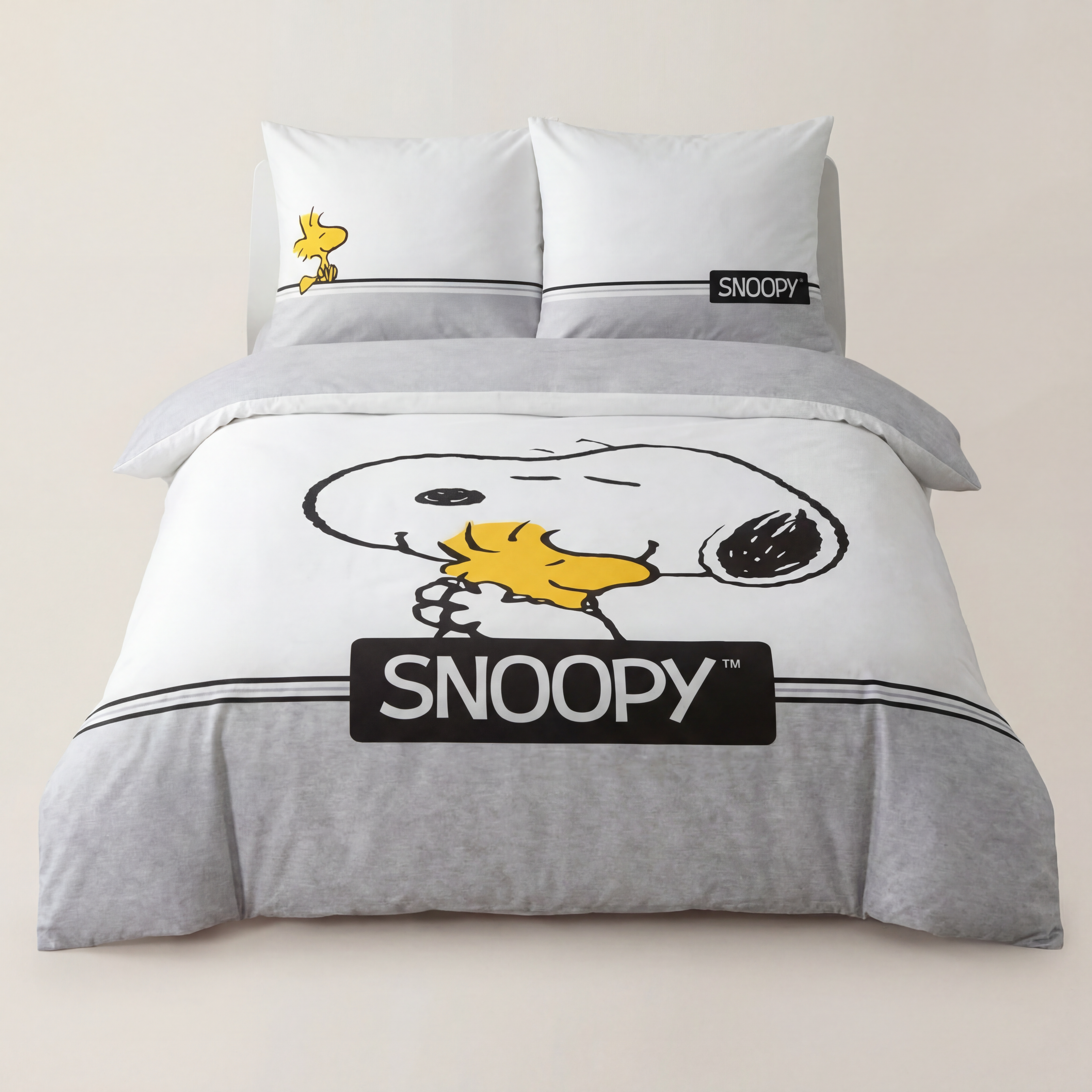 Snoopy Bettwäsche Classic Grey mit Snoopy und Woodstock in Grau, 135x200 cm