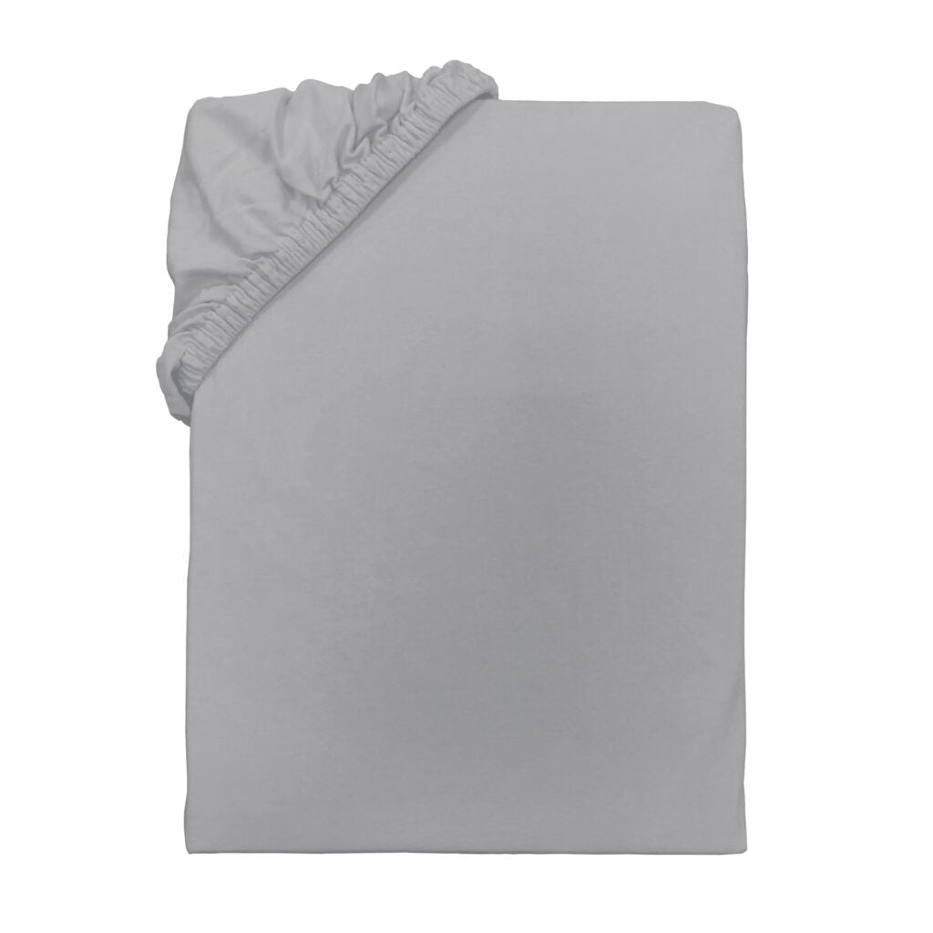 Jersey-Spannbettlaken in Grau aus 100 % Baumwolle mit Rundumgummizug