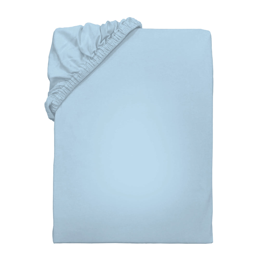 Jersey-Spannbettlaken in Hellblau aus 100 % Baumwolle mit Rundumgummizug