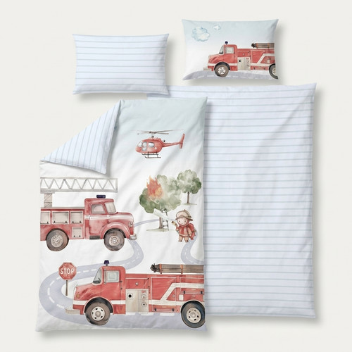 Feuerwehr Kinderbettwäsche aus Renforcé-Baumwolle, Produktansicht