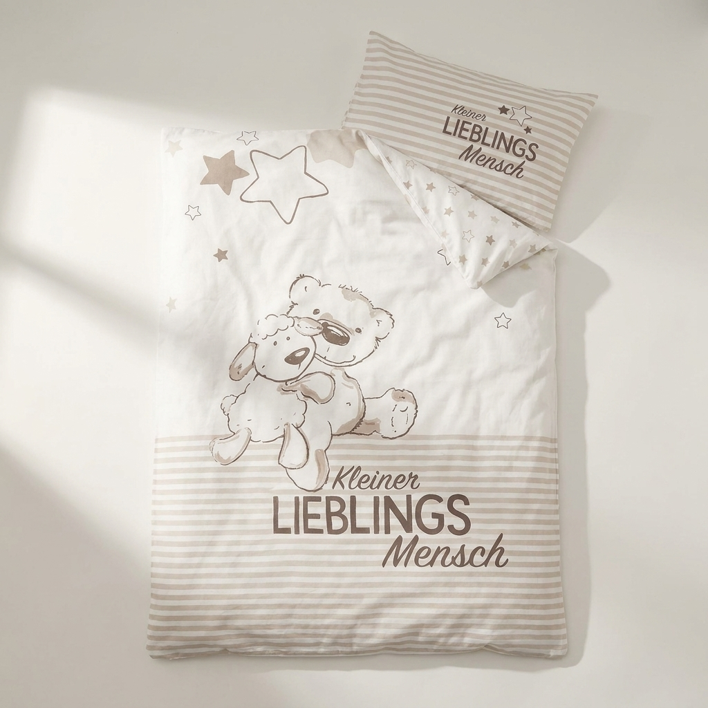 Kinderbettwäsche Kleiner Lieblingsmensch Beige, Detailansicht