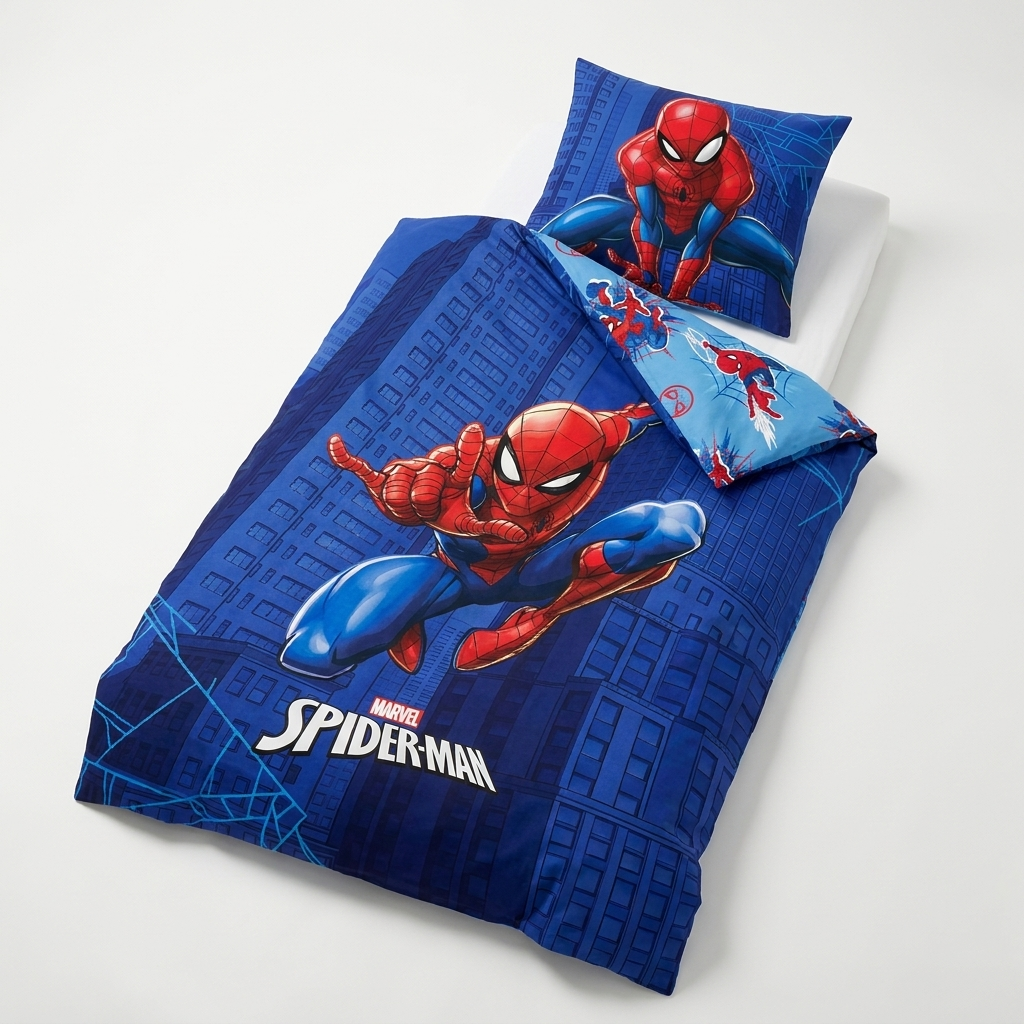 Detailaufnahme des Spider-Man-Motivs der Bettwäsche City Hero