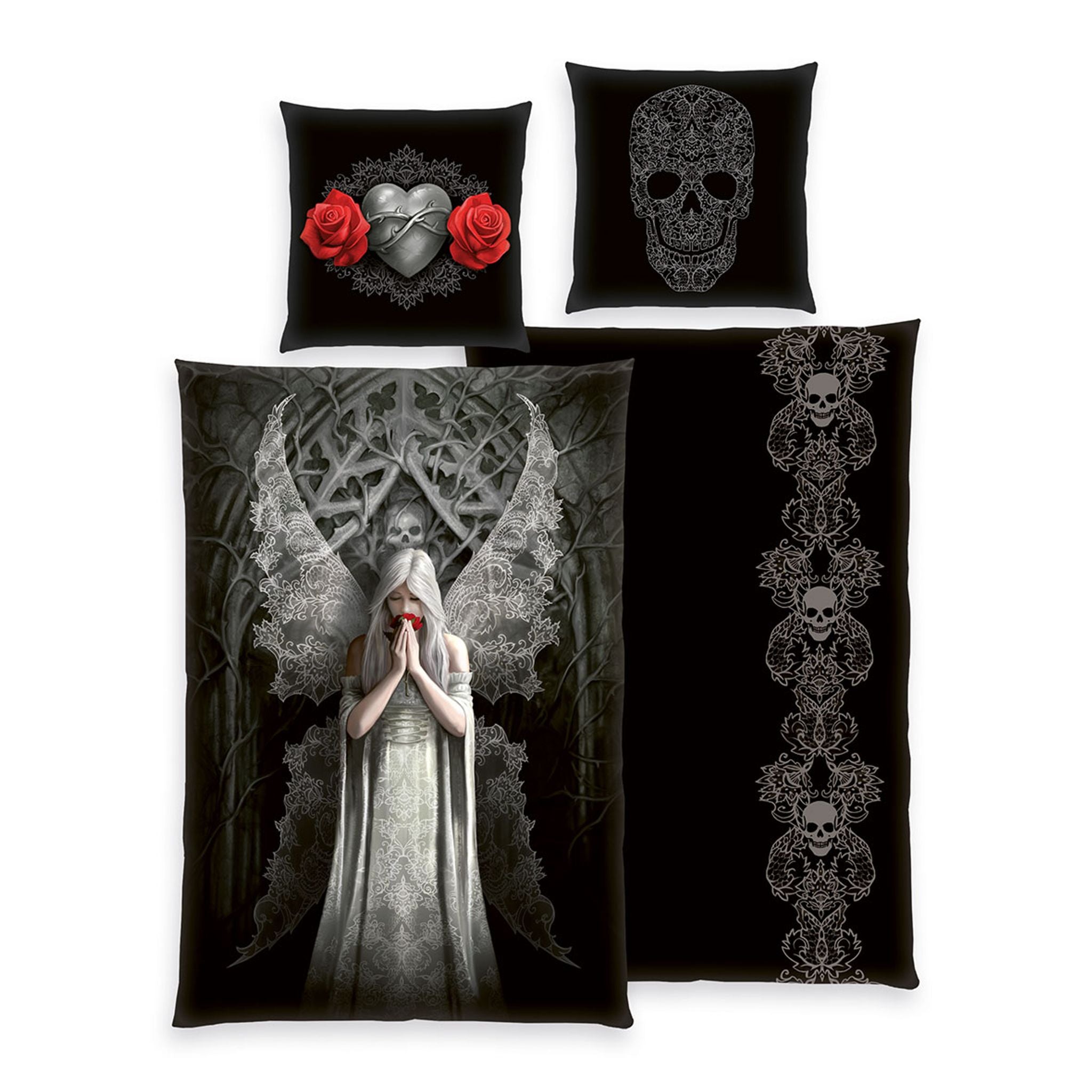 Anne Stokes Bettwäsche-Set Engel mit gotischem Engel-Motiv und Ornament-Wendeseite