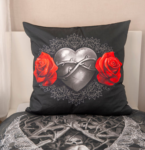 Kissen 80x80 cm mit Herz und roten Rosen der Anne Stokes Bettwäsche Engel