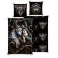 Anne Stokes Bettwäsche-Set Wolf mit Frau und Wolf Artwork und Logo-Wendeseite