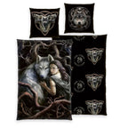 Anne Stokes Bettwäsche-Set Wolf mit Frau und Wolf Artwork und Logo-Wendeseite
