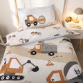 babybest Bettwäsche ‘Baustelle’ von oben, Kissen mit Walze und Bagger auf dem Bettbezug