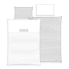 babybest Bettwäsche-Set ‘I love you’ 100 x 135 cm: Bettbezug weiß mit feinen grauen Streifen und Etikett, Wendeseite grau gestreift, Kissen 40 x 60 cm