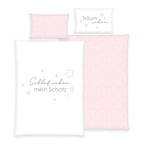 babybest Kleinkindbettwäsche ‘Kleiner Schatz’ in Rosa: Schlaf schön, mein Schatz mit Sternen auf Weiß, Wendeseite rosa mit Sternen