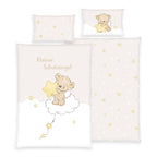 babybest Bettwäsche-Set ‘Kleiner Schutzengel’ 100 x 135 cm: Bettbezug mit Bär, Flügeln und Stern auf der Wolke, Wendeseite beige mit Sternen, Kissen 40 x 60 cm