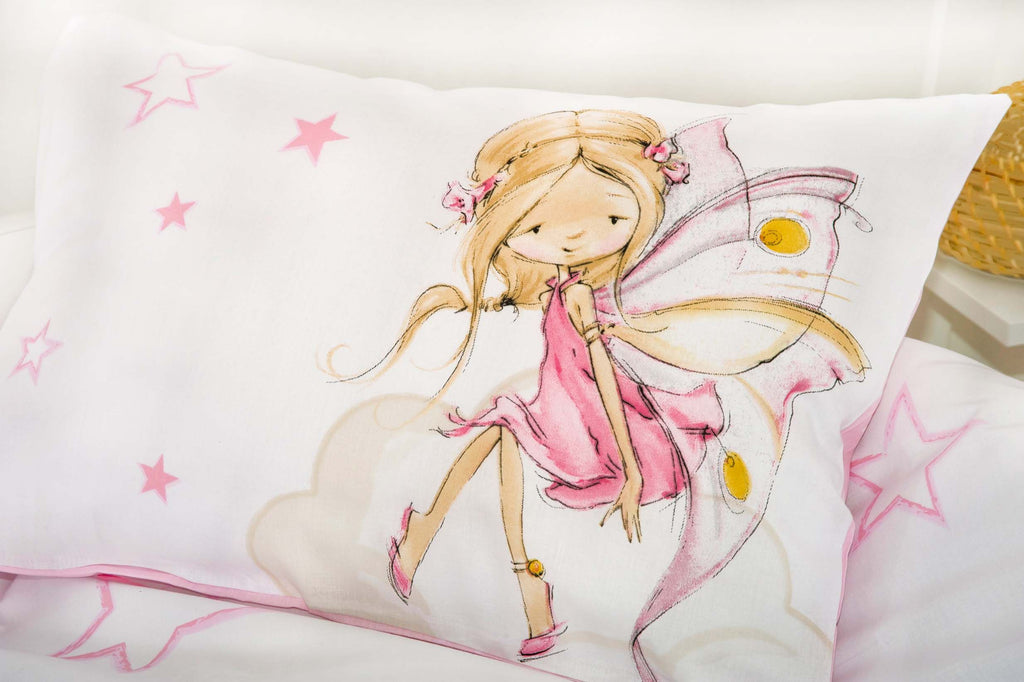 Kissen 40 x 60 cm mit der kleinen Fee und rosa Sternen