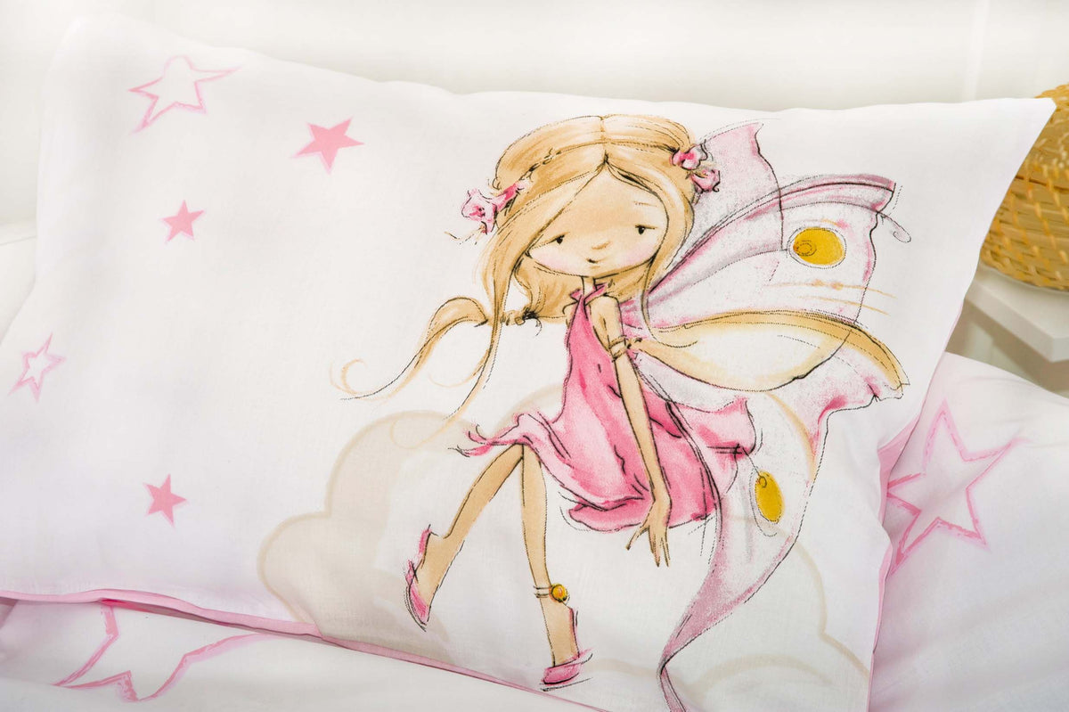 Kissen 40 x 60 cm mit der kleinen Fee und rosa Sternen