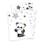 babybest Bettwäsche-Set ‘Panda’ 100 x 135 cm: Bettbezug weiß mit Panda und grauen Sternen, Wendeseite weiß mit Sternen, Kissen 40 x 60 cm