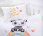 Kissen „Be you“ und Panda auf dem Regenbogen, Bettwäsche ‘Regenbogen Panda’