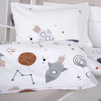Kissen 40 x 60 cm mit grauer Rakete und Bettbezug mit Planeten