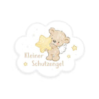 babybest Formkissen ‘Kleiner Schutzengel’ ca. 33 x 29 cm in Wolkenform: Teddy mit Flügeln und gelbem Stern, Schriftzug „Kleiner Schutzengel“