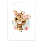 babybest Kuscheldecke ‘Giraffe’ 75 x 100 cm: kleine Giraffe mit rosa Blüten vor einem mintgrünen Kreis, Weiß mit feinen Tupfen
