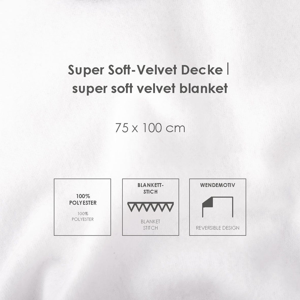 Infokarte: Decke aus Super Soft-Velvet, 75 x 100 cm, 100 % Polyester, Blankett-Stich, Wendemotiv