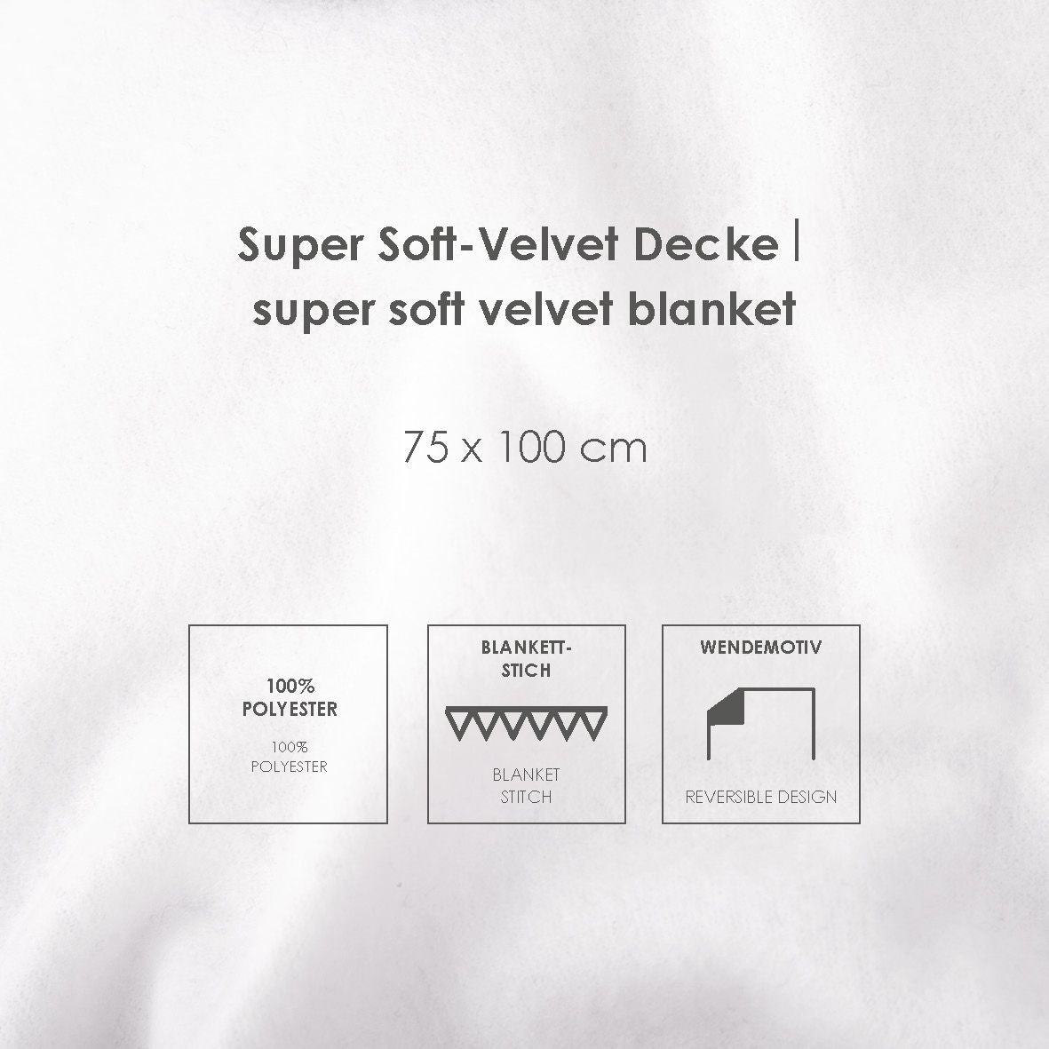 Infokarte: Decke aus Super Soft-Velvet, 75 x 100 cm, 100 % Polyester, Blankett-Stich, Wendemotiv