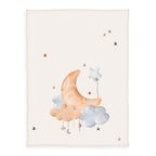 babybest Kuscheldecke ‘Moon and Stars’ 75 x 100 cm: Mondsichel auf Wolken in Apricot und Hellblau mit kleinen Sternen