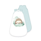 babybest Schlafsack ‘Kleiner Igel’ von vorn und hinten: schlafender Igel auf einer mintgrünen Wolke, Rückseite mint mit Punkten