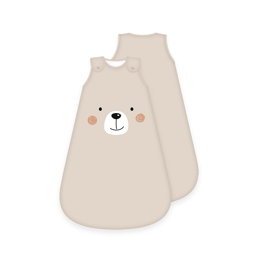 babybest Schlafsack ‘Little Bear’ von vorn und hinten: beige mit Bärengesicht, Rückseite beige