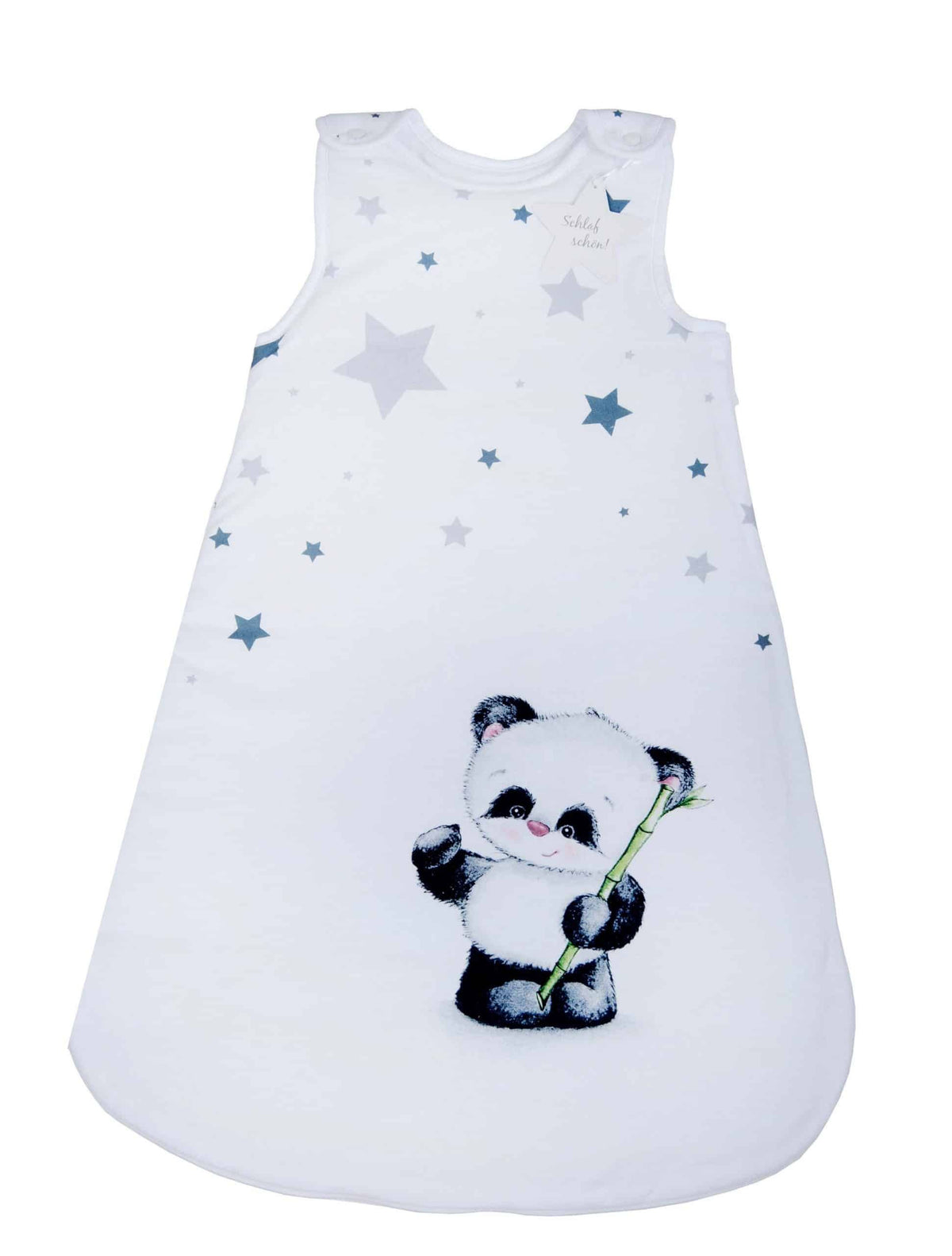 Vorderseite des Schlafsacks ‘Panda’ mit Panda und Sternen