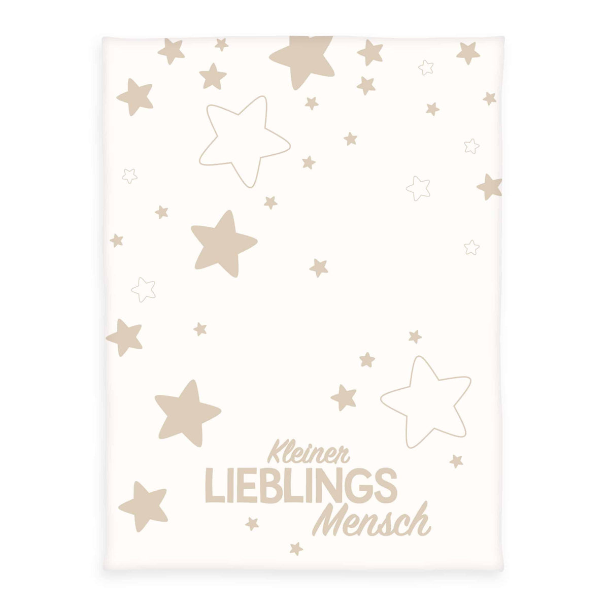 babybest Strickdecke ‘Kleiner Lieblingsmensch’ 75 x 100 cm: Sterne und Schriftzug in Taupe auf Creme