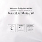Infokarte: Renforcé-Bettwäsche mit Kissenbezug 35 x 40 cm und Bezug 80 x 80 cm, 100 % Baumwolle, Wendemotiv, Kissen und Bezug mit Hoteleinschlag