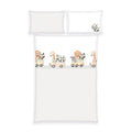 babybest Winterbettwäsche-Set ‘Abenteuer-Bus’ 100 x 135 cm: Bettbezug mit Tieren in Bussen über hellgrauen Streifen, Kissen 40 x 60 cm mit Nashorn und mit Streifen