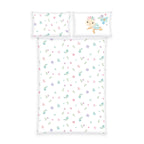 babybest Winterbettwäsche-Set ‘Blütenschildkröte’ 100 x 135 cm: Bettbezug weiß mit Streublüten in Rosa, Hellblau und Flieder, Kissen 40 x 60 cm mit Schildkröte und mit Blüten