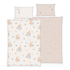 babybest Winterbettwäsche-Set ‘Mondwolke’ 100 x 135 cm: Bettbezug creme mit Monden auf Wolken, Wendeseite sand mit Sternchen, Kissen 40 x 60 cm