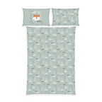 babybest Winterbettwäsche-Set ‘Tannenwald’ 100 x 135 cm: Bettbezug salbeigrün mit Tannen und Wolken, Kissen 40 x 60 cm mit Fuchs und mit Waldmuster