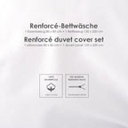Infokarte: Renforcé-Bettwäsche, 1 Kissenbezug 80 x 80 cm und 1 Bettbezug 135 x 200 cm, 100 % Baumwolle, YKK-Markenreißverschluss