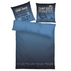 CAMP DAVID Bettwäsche-Set Atlantic Blue mit Farbverlauf und nautischer Typografie, Vorder- und Wendeseite