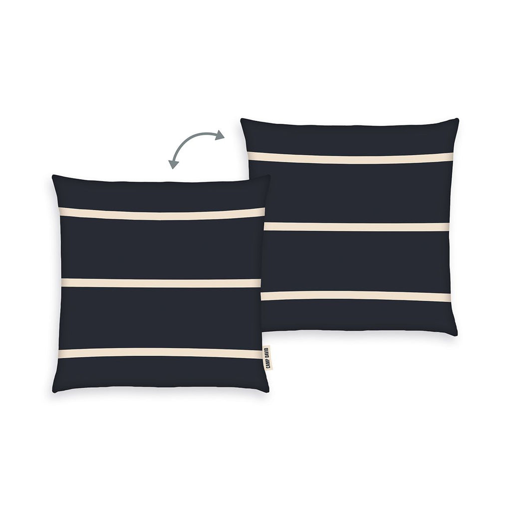CAMP DAVID Kissenhülle ‘Sea Stripes’ 40 x 40 cm in Marineblau mit cremeweißen Streifen, Vorder- und Rückseite
