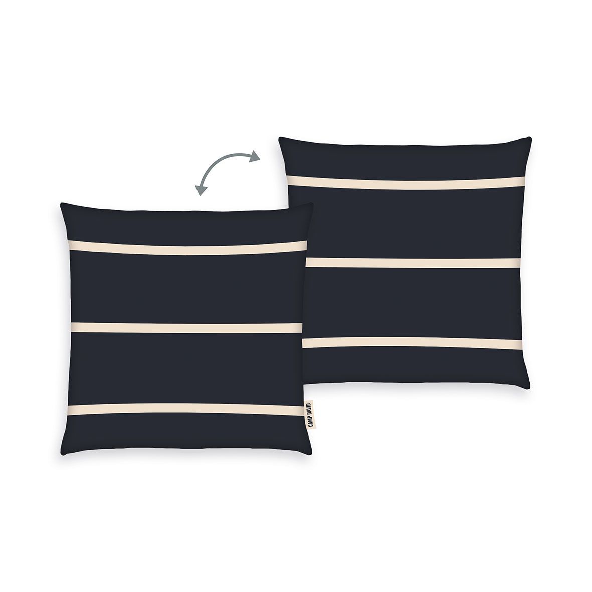 CAMP DAVID Kissenhülle ‘Sea Stripes’ 40 x 40 cm in Marineblau mit cremeweißen Streifen, Vorder- und Rückseite