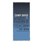 CAMP DAVID Saunatuch Atlantic Blue mit Farbverlauf und nautischer Typografie 80x180 cm