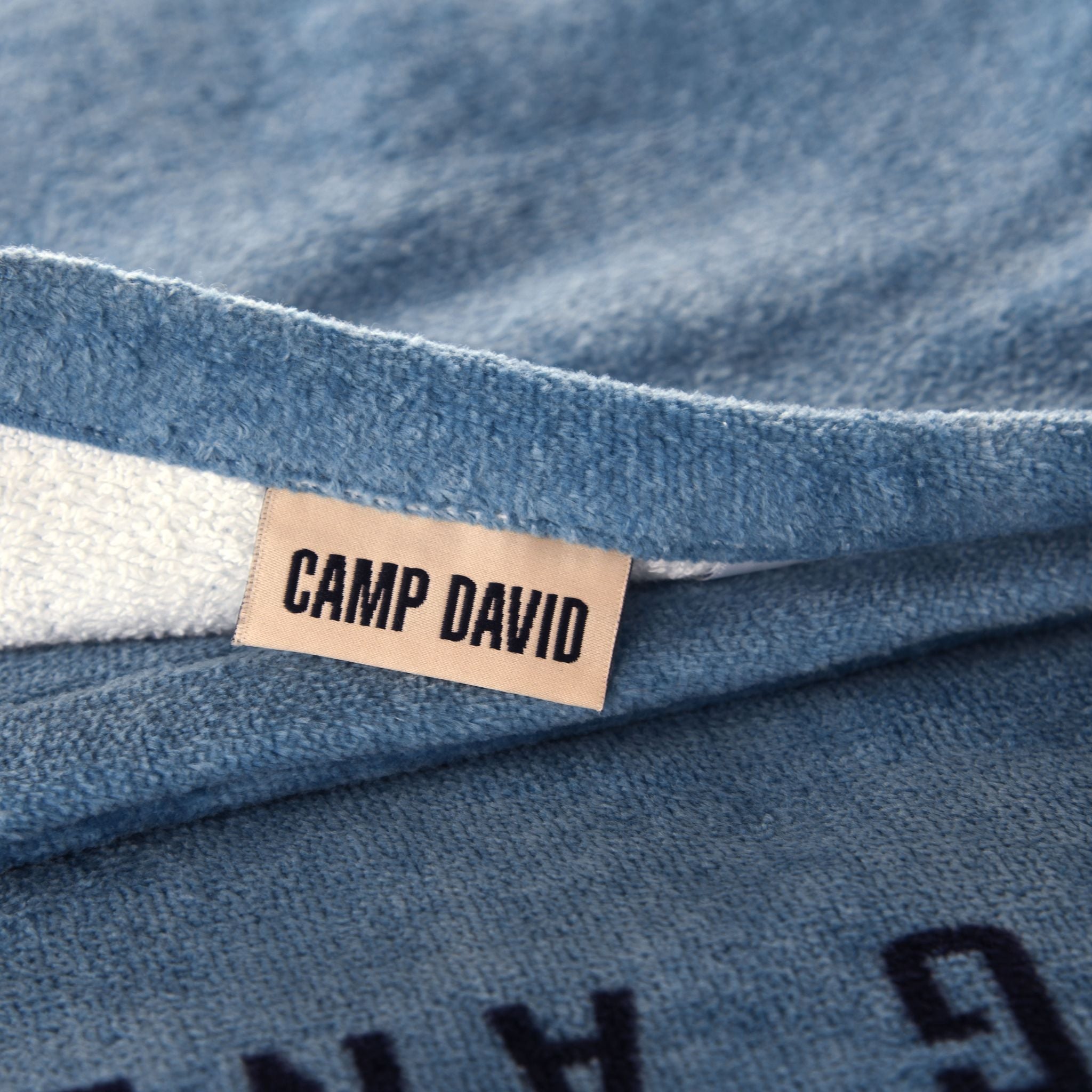 CAMP DAVID Webetikett am Saunatuch Atlantic Blue