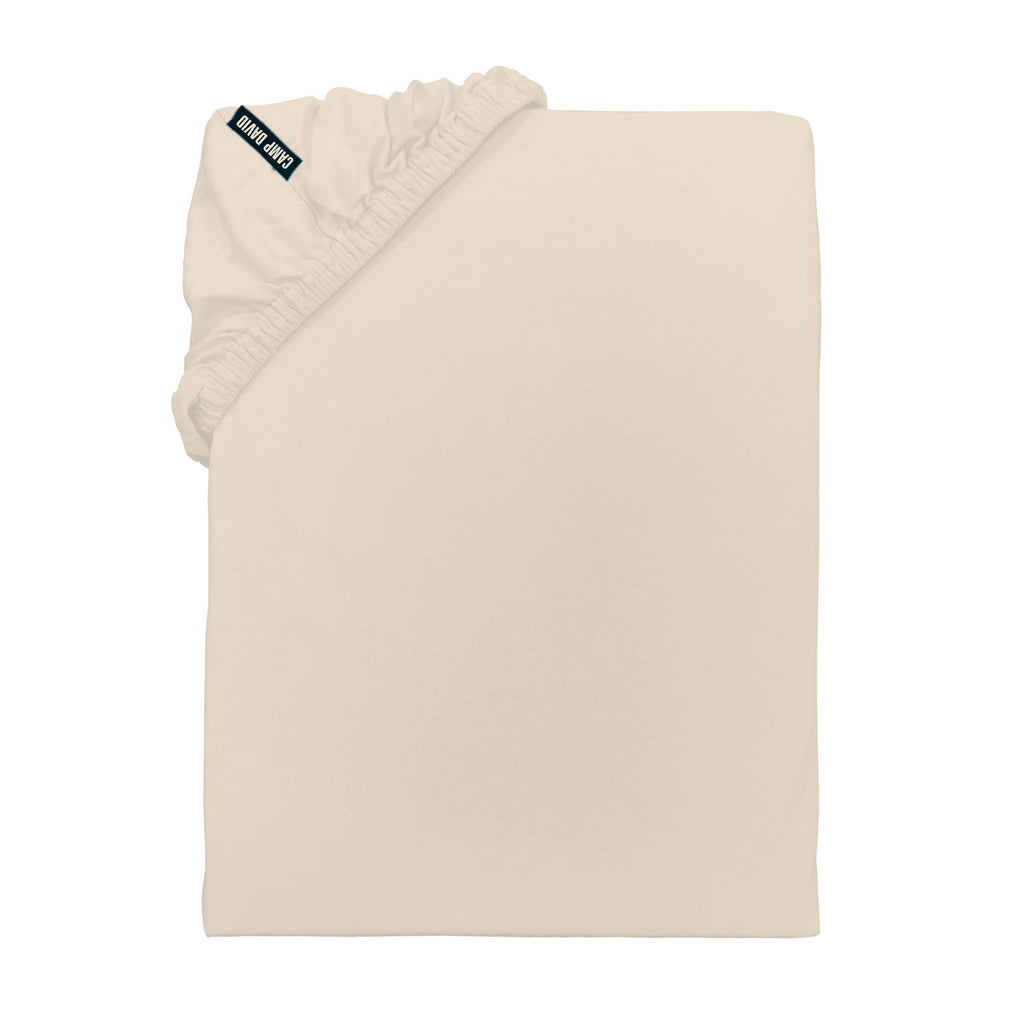 CAMP DAVID Spannbettlaken ‘Uni’ in Beige aus Jersey mit Rundumgummizug und Etikett