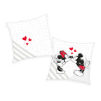 Disney Mickey & Minnie Dekokissen ‘Love’ 40 x 40 cm, Vorderseite mit Kuss und Herzen, Rückseite mit drei Herzen