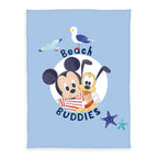 Disney Mickey Mouse Babydecke ‘Beach Buddies’: Baby-Mickey und Pluto im weißen Kreis mit Möwe und Seesternen auf Hellblau