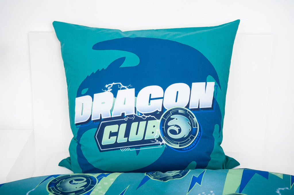 Türkises Kissen mit Dragon-Club-Logo