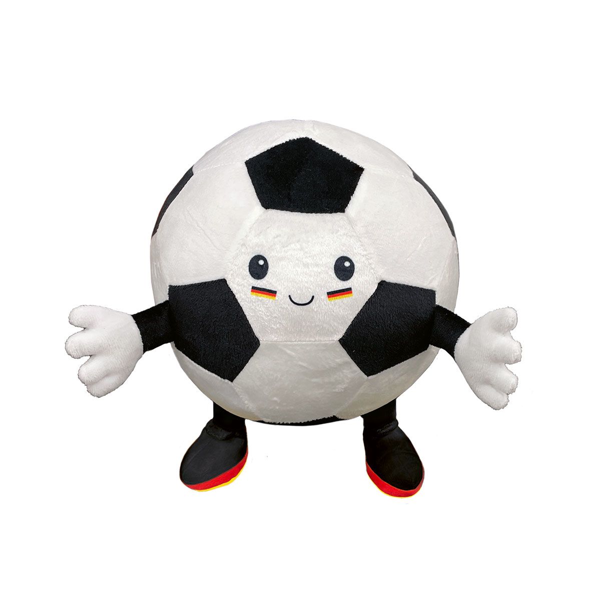 Fußball Formkissen ‘Ole Olé Olé’ ca. Ø 15 cm mit Gesicht, Armen und Beinen, Streifen in Schwarz-Rot-Gold