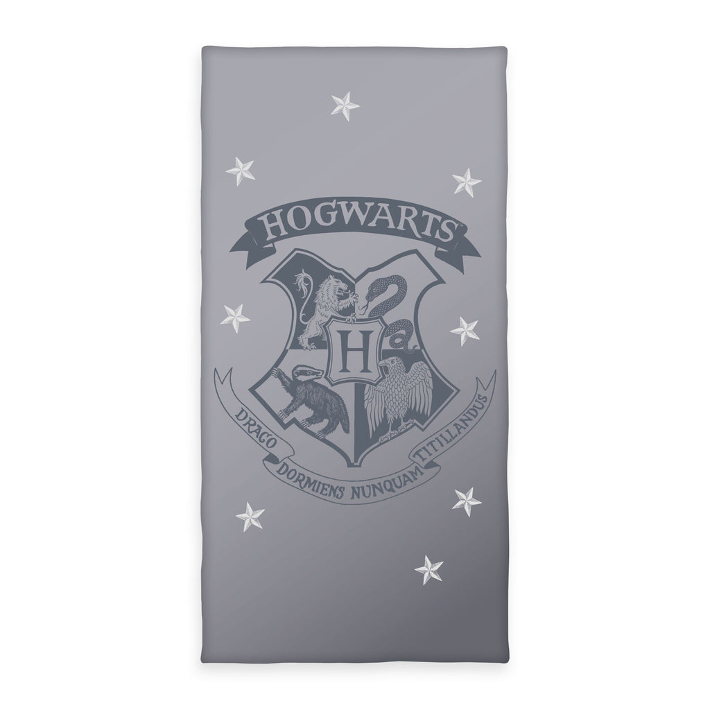 Harry Potter Badetuch Mystical Gray grau mit Hogwarts-Wappen und Sternen 75x140 cm