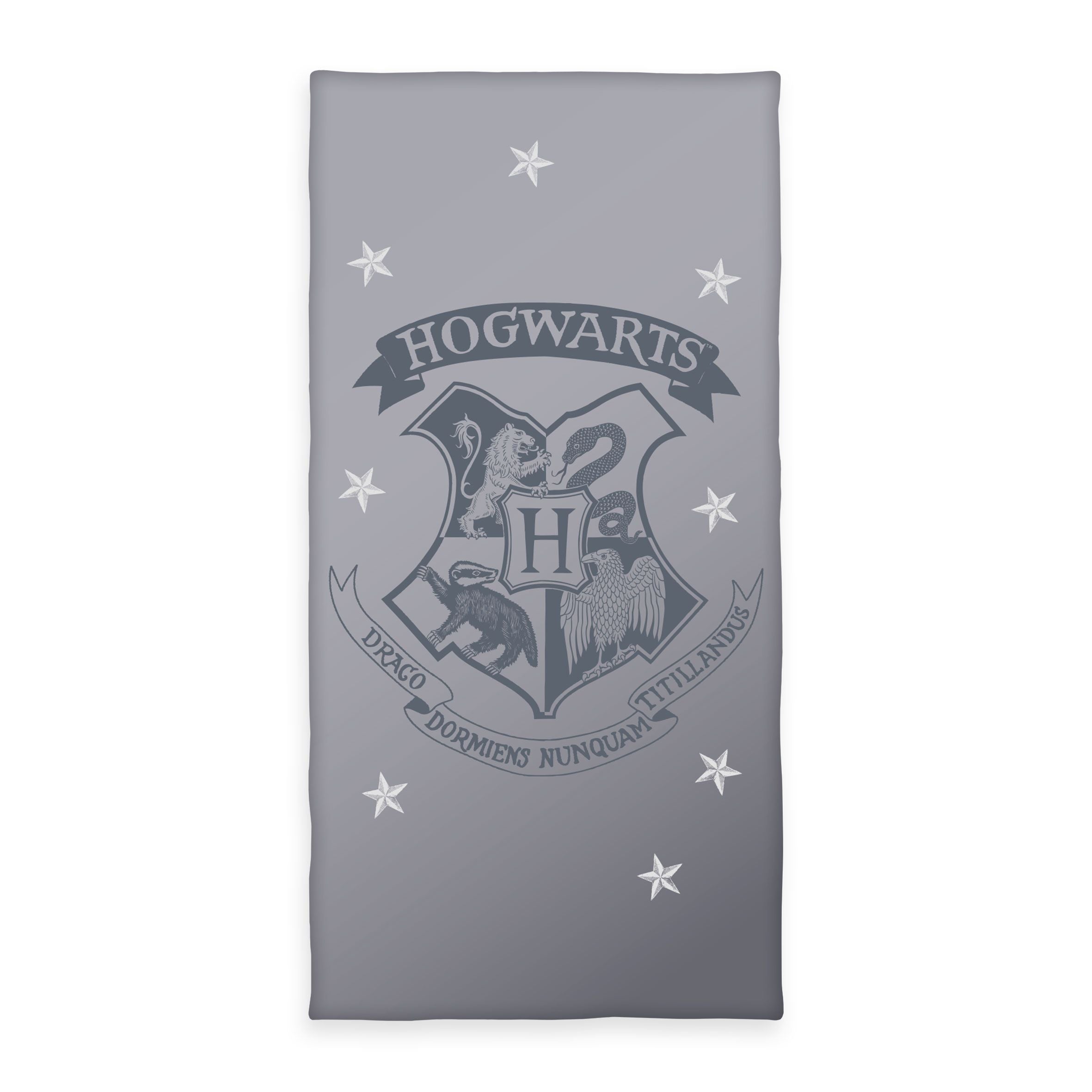 Harry Potter Badetuch Mystical Gray grau mit Hogwarts-Wappen und Sternen 75x140 cm
