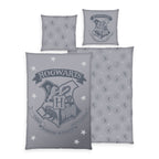 Harry Potter Bettwäsche-Set Mystical Gray grau mit Hogwarts-Wappen, Vorder- und Wendeseite