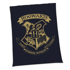 Harry Potter Fleecedecke Houses of Hogwarts dunkelblau mit goldenem Hogwarts-Wappen 150x200 cm