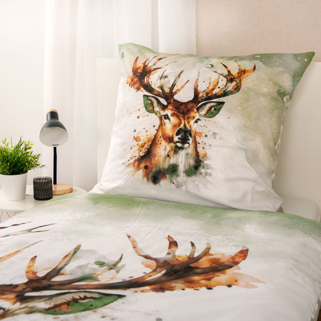 Kissen 80 x 80 cm mit Hirschkopf auf der Bettwäsche ‘Hirsch’