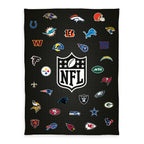 NFL Kuscheldecke ‘All Teams’ 150 x 200 cm mit allen 32 Team-Logos und NFL-Shield auf Schwarz